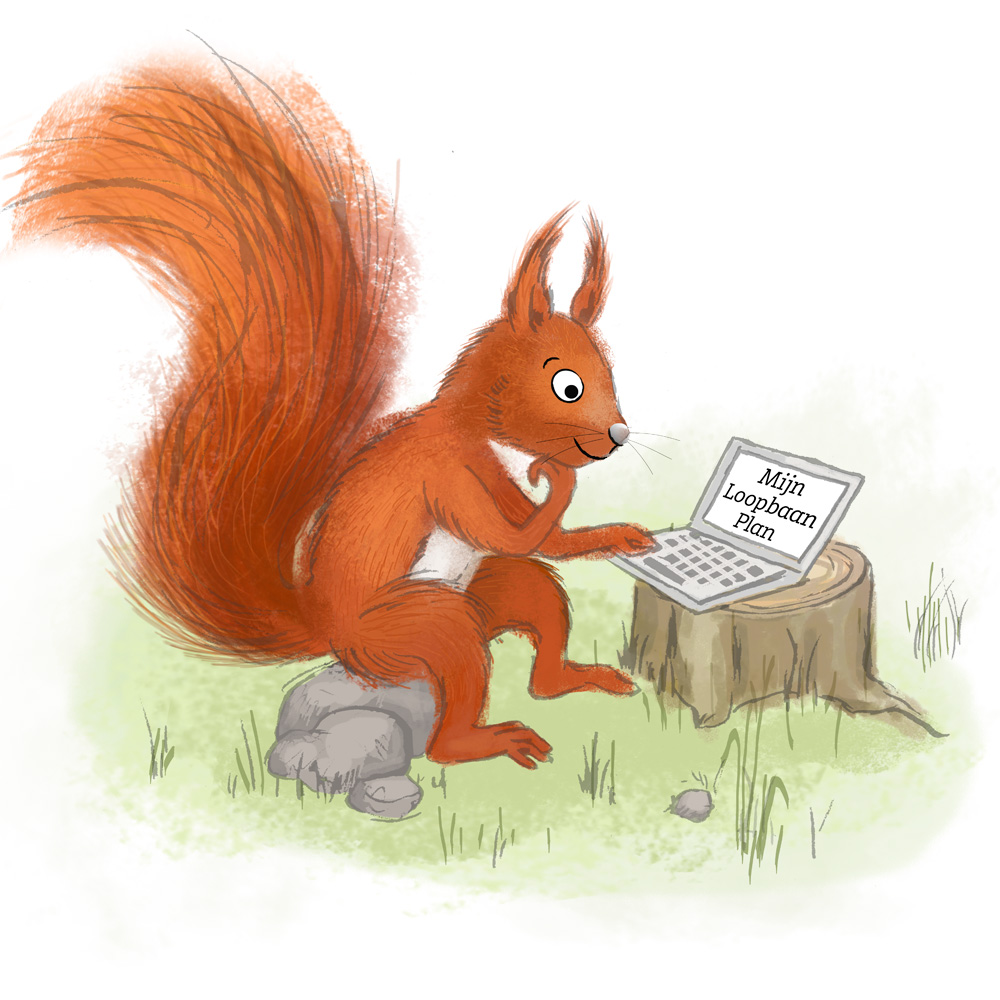 illustratie eekhoorn achter laptop Mijn Loopbaan Plan • Jeanne design • illustratie laten maken
