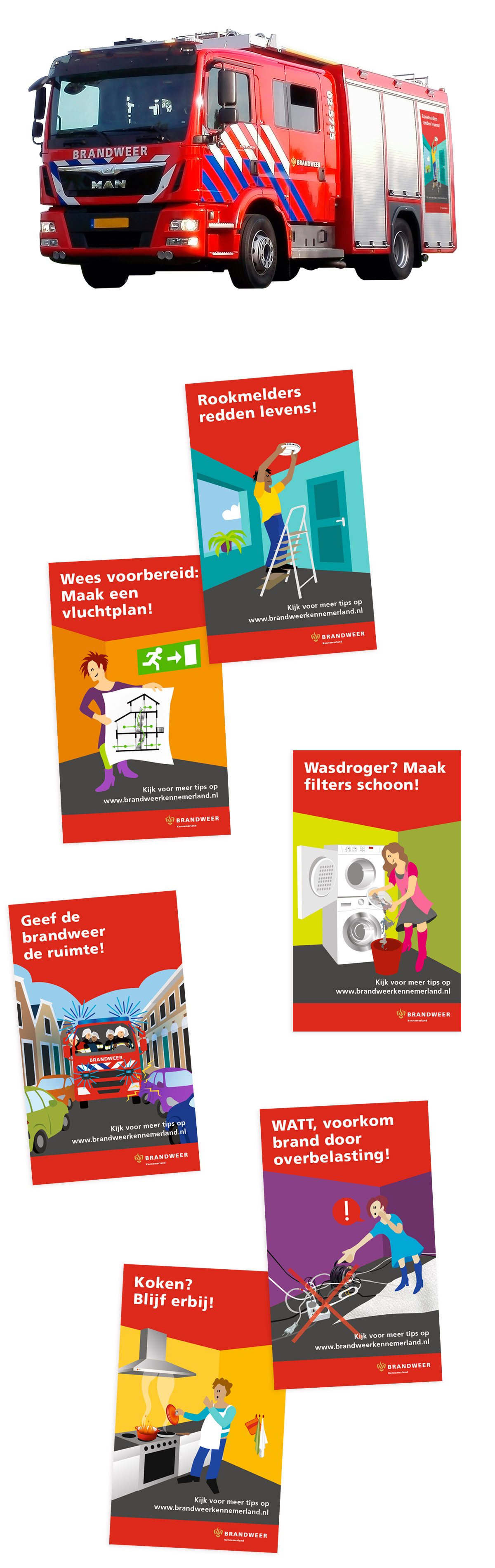 Brandweer posters tankspuitauto's • illustratie Jeanne Melchels