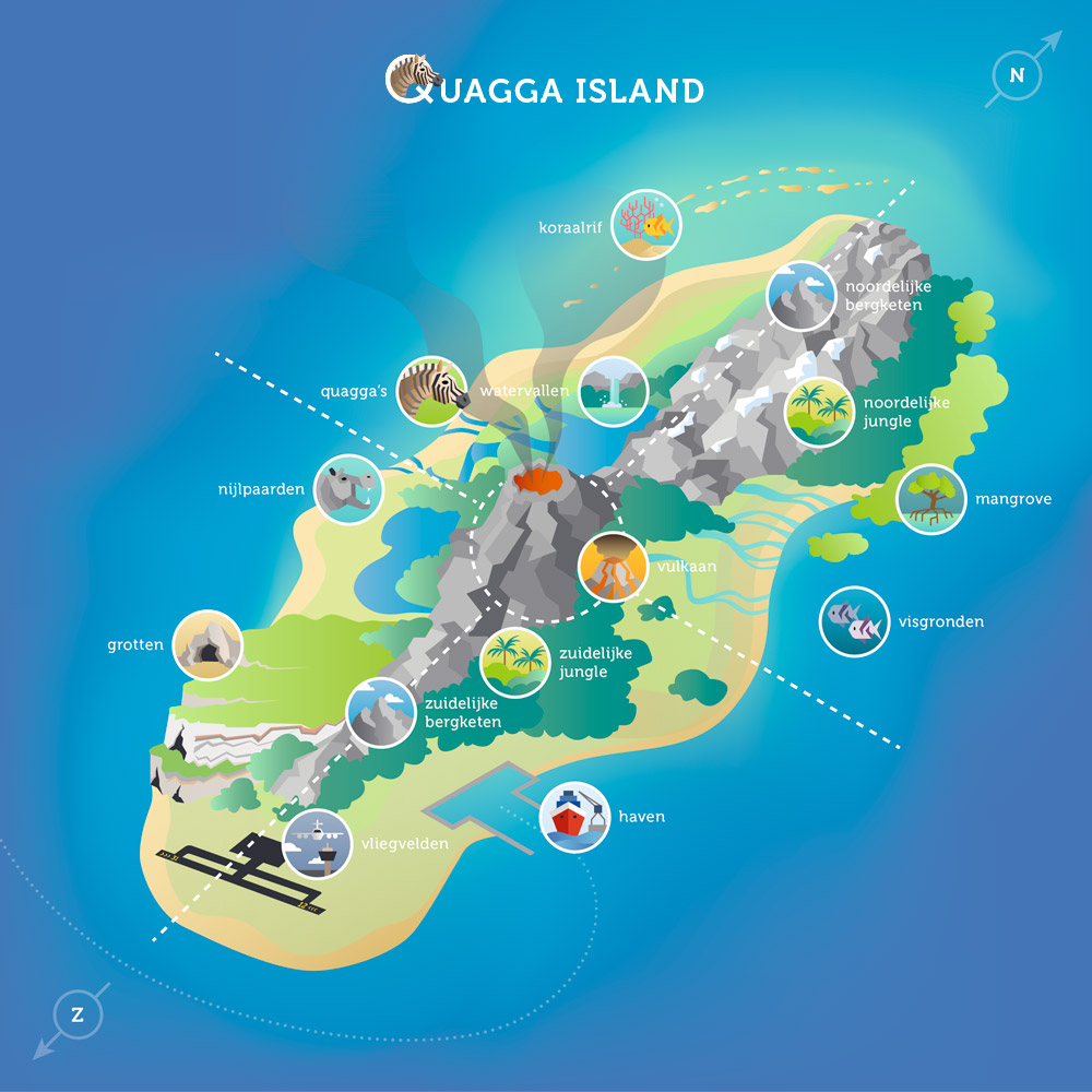 illustratie en vormgeving klimaatgame Quagga Island Firm of the Future • Jeanne Design Arnhem