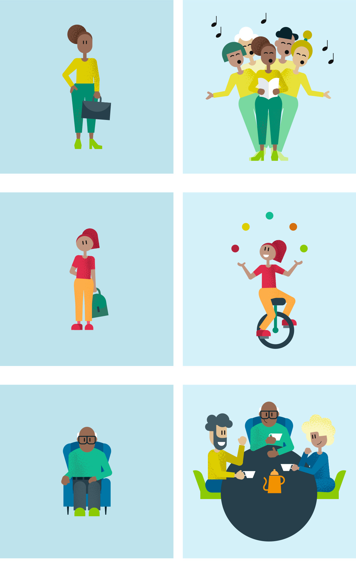 illustraties voor animaties campagne 'Meedoen in Teylingen' • Jeanne design